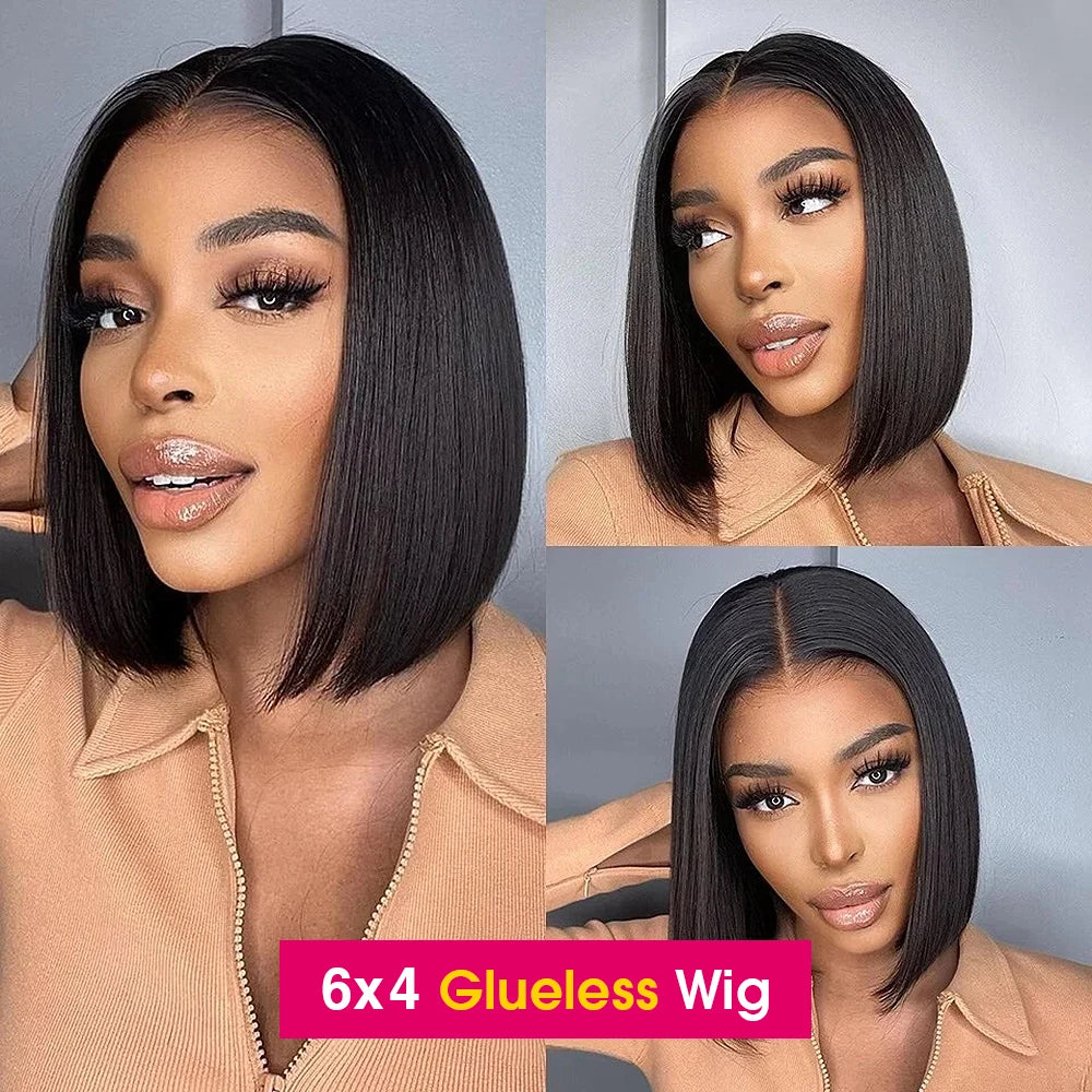 Wear Go Glueless Bob Hair Wig Human Hair Ready To Wear Straight 4x4 Pre Cut No Glue Wigs For Women 6x4 Glueless Wigs Human Hair StarGlow Official Store 1103592127