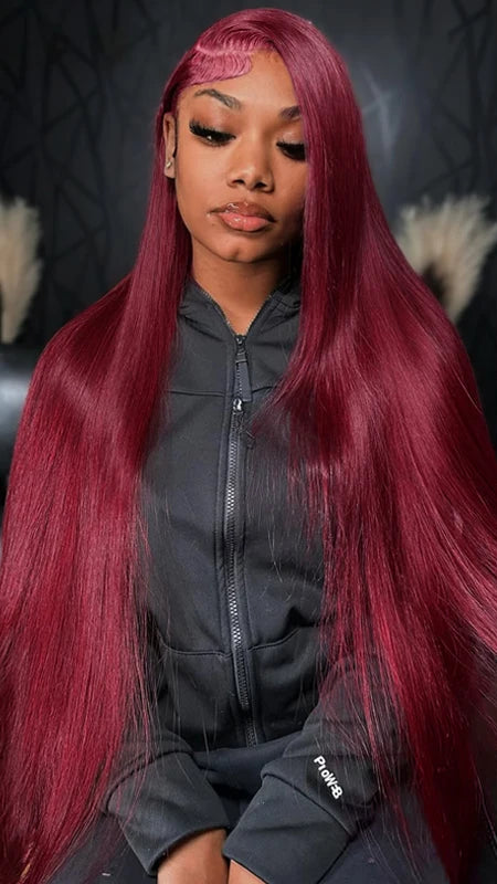 99j Burgundy Bone Straight Lace Front Human Hair Wig 36 Inch 13x6 Pre Plucked Premium Red Straight Lace Frontal Human Hair Wig Sierde Hair Store Store ID 1104033622