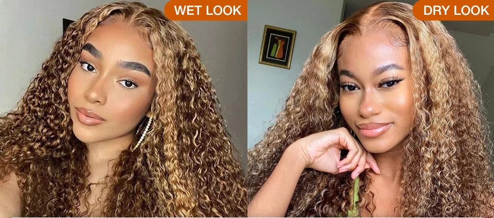 Glueless Wigs Deep Wave Honey Blonde 100% Human Hair Pre Cut Highlight Wear and Go Curly Wigs for Women Ombre HD Lace Front Wig Inksoda Hair Store 1104801055