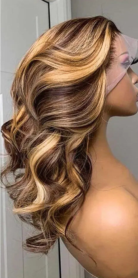 Highlight Ombre Lace Front Wig Human Hair 13x4 Transparent Lace Frontal Wigs Pre Plucked Body Wave Honey Blonde Wigs for Women Store name Elfsecret US Store Store ID 1104299733