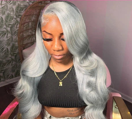 Grey Body Wave Lace Front Wig 13x6 360 Lace Front Wig Human Hair Lace Frontal Wig Brazilian Silver Grey Colored Human Hair Wigs BlissViva Hair Store 1103372311