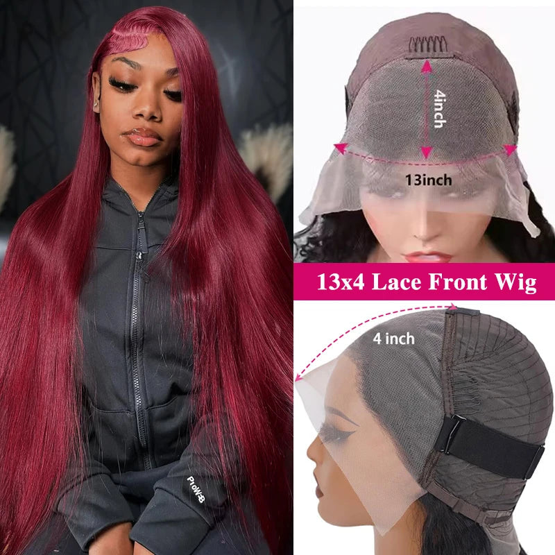 99j Burgundy Bone Straight Lace Front Human Hair Wig 36 Inch 13x6 Pre Plucked Premium Red Straight Lace Frontal Human Hair Wig Sierde Hair Store Store ID 1104033622