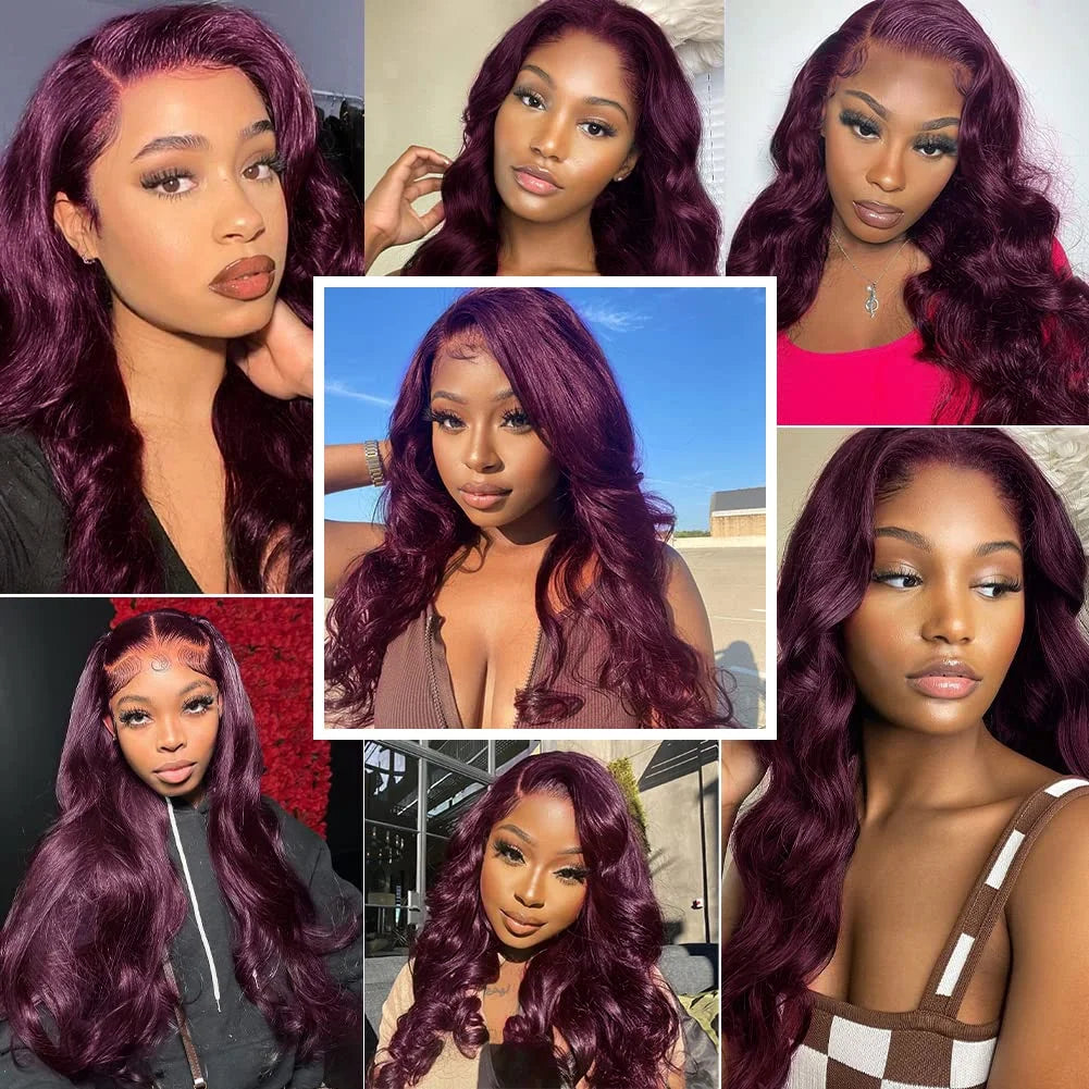 Dark Purple Body Wave Lace Front Wigs Deep Burgundy 13x4 Lace Front Wigs Grape Purple Glueless Wigs 180% Density for Black Women Best Wig Factory Store 1103268414