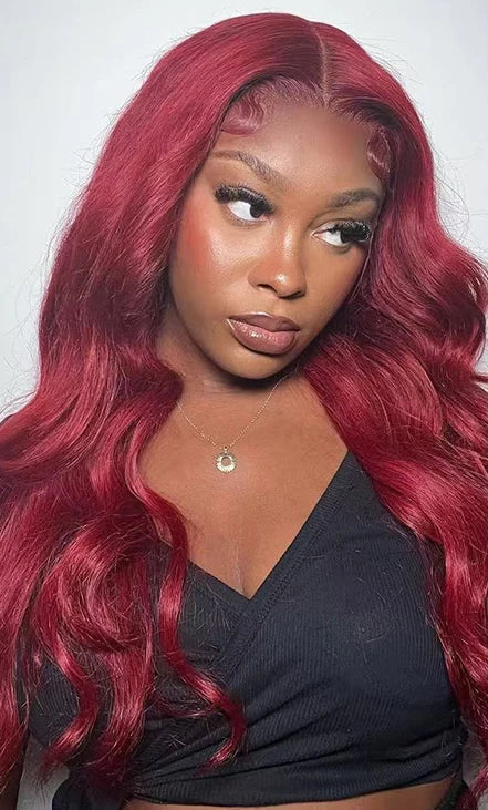 13x6 99J Burgundy Lace Front Wigs Human Hair Body Wave Transparent Lace Front Wig Human Hair Wine Red Pre Plucked With Baby Hair XCLS Beauty Hair Store Store ID 1104268357
