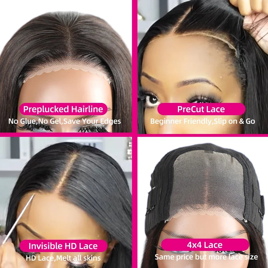 Shine Spark Wear & Go Glueless Bob Wig Lace Front Human Hair Wigs 4x4 4x6 Short Bob Straight HD Lace Frontal Wig Human Remy Hair Shine Spark Outlets Store 1103674936