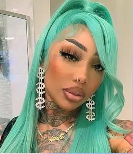 Mint Green Brazilian Human Hair Wig 13X6 HD Transparent Lace Front Pre Plucked 180 250 Density Body Wave 28 Inch Wigs For Women XINXIYA WIG US Store Store ID 1103576649