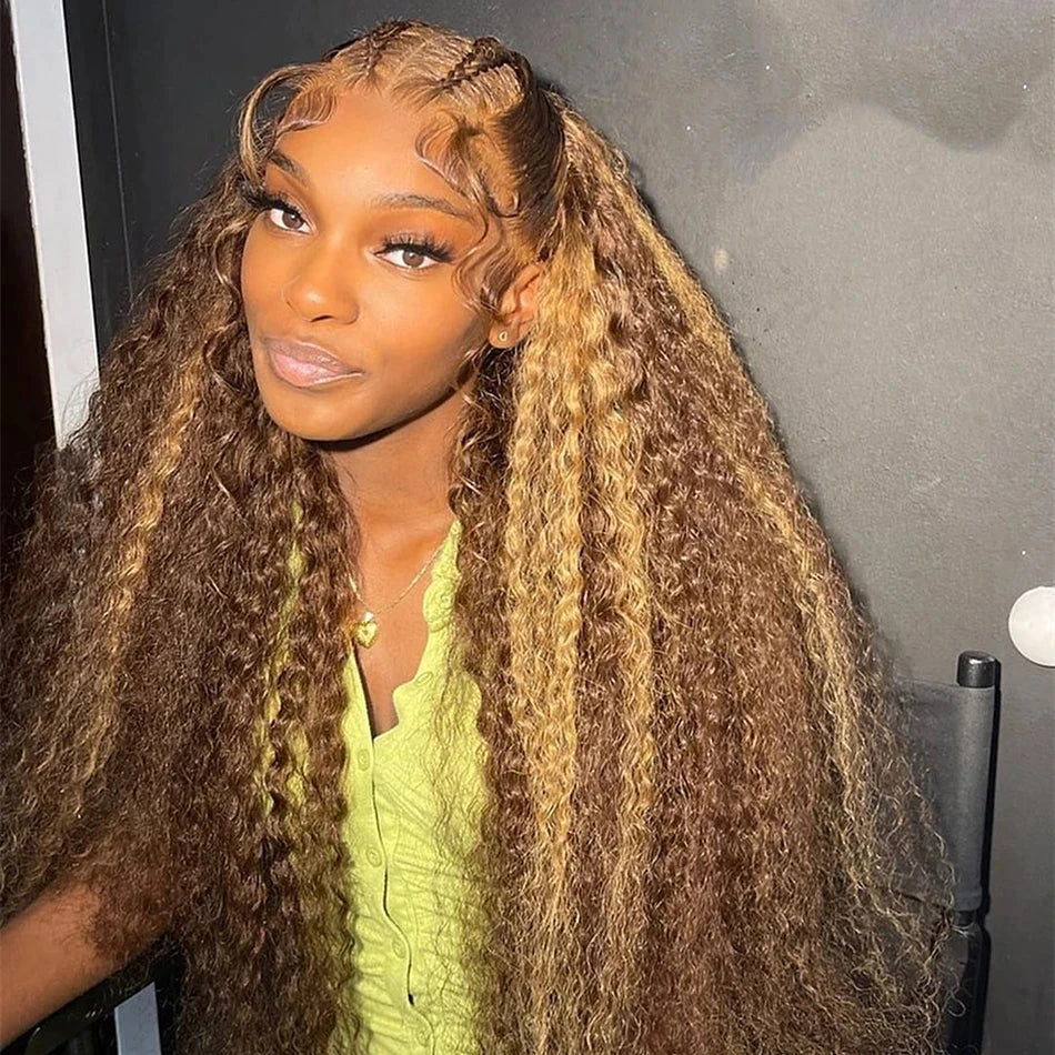 Curly Highlight Wig Human Hair HD Invisi-Strap 360 Full Lace Wig Pre Plucked 13x4 13x6 Deep Wave Lace Frontal Wigs For Women Finros Wig Store 1103412007