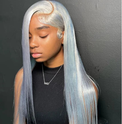Ash Grey 13x6 360 Lace Frontal Wig Straight 30 Inch Lace Front Wig Human Hair Pre Plucked Silver Gray Lace Front Wigs Human Hair BlissViva Hair Store 1103372311
