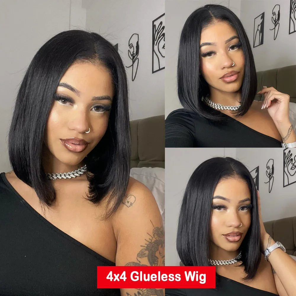 Shine Spark Wear & Go Glueless Bob Wig Lace Front Human Hair Wigs 4x4 4x6 Short Bob Straight HD Lace Frontal Wig Human Remy Hair Shine Spark Outlets Store 1103674936