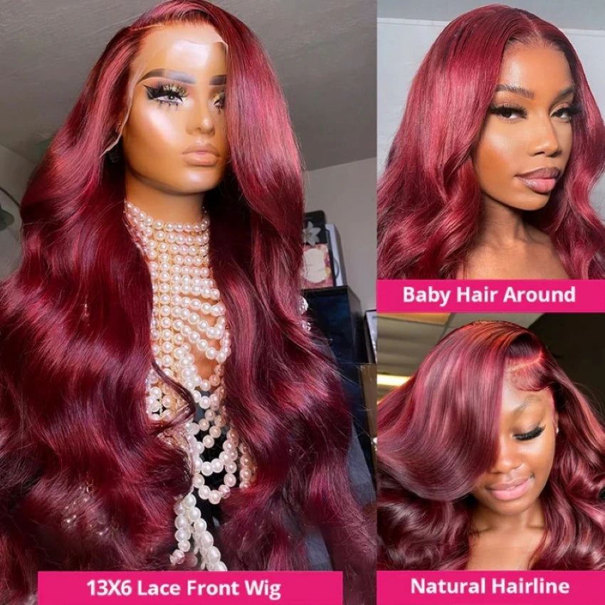 99J Burgundy 13x6 hd Lace Front Wig Human Hair Body Wave 13X4 Lace Front Wigs for Women Pre Plucked 200 Density Glueless Wig Lafino Beauty Hair US Store Store ID 1103585107