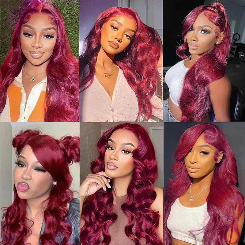 180% Density 99J Burgundy 13x4 13X6 Body Wave Lace Front Wigs 100% Human Hair 34 Inch Red Colored Lace Frontal Wig for Women HairStar Wigs