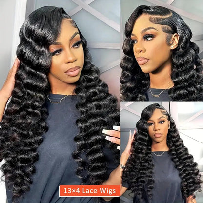 30 Inch Loose Deep Wave Frontal Wig Human Hair 13x4 Curly Lace Front Wig Transparent HD Lace Water Wigs 180 Density Brazilian WeWave Wig Store 1103417051