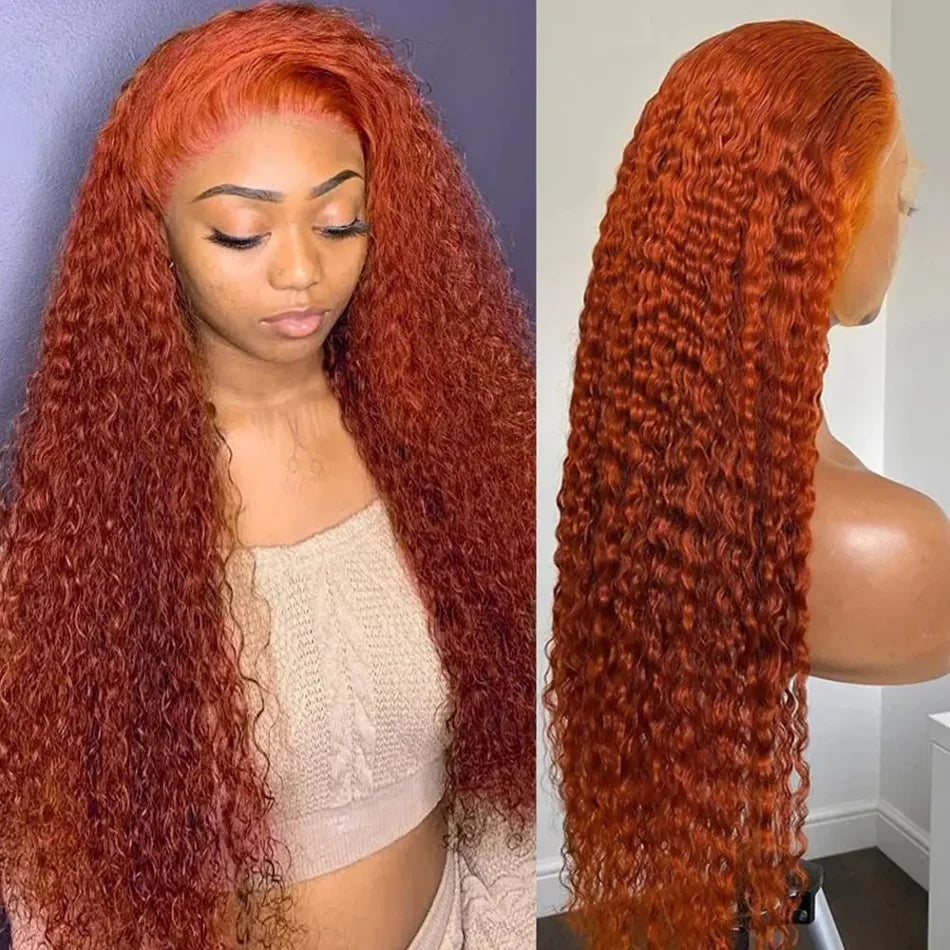 Orange Ginger 13x6 hd Lace Frontal Human Hair Curly Wigs Deep Wave 13x4 Lace Front Wig for Women Choice 30 inch Colored Wigs HEYJU Hair US Store Store ID 1103597371