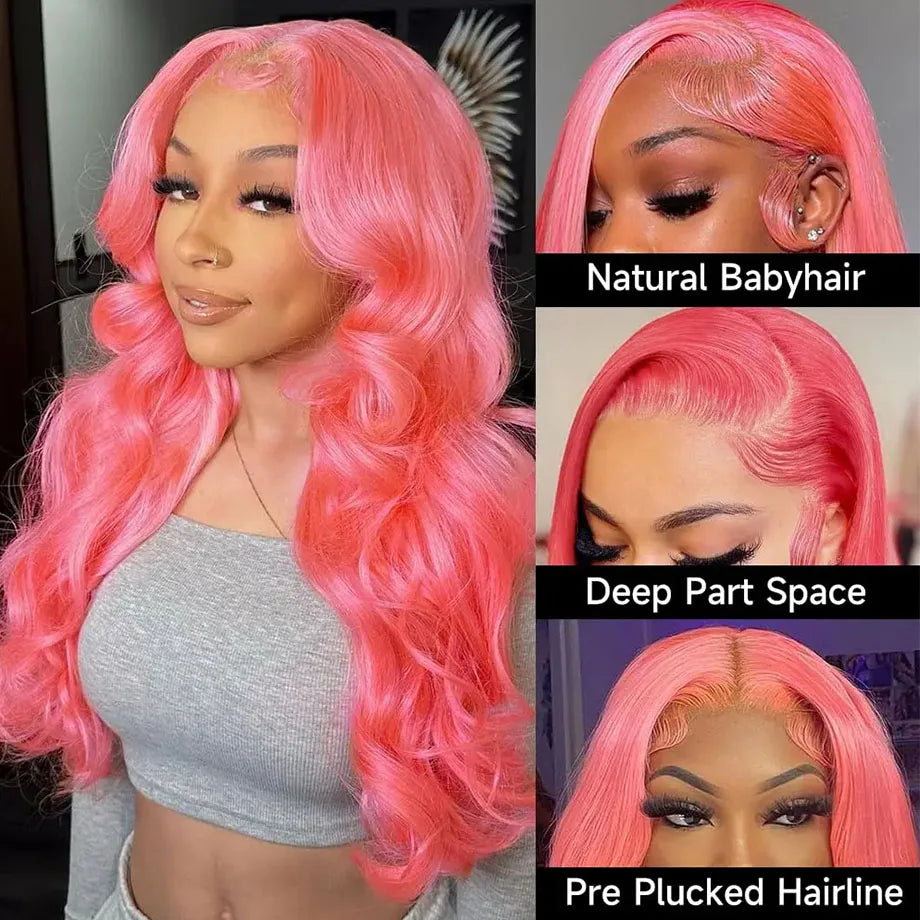 Body Wave Pink Lace Front Wigs Human Hair 13x6 HD Lace Frontal Wig Brazilian Colored Human Hair Wigs 100% 13x4 Loose Wave Wigs HEYJU Hair US Store Store ID 1103597371