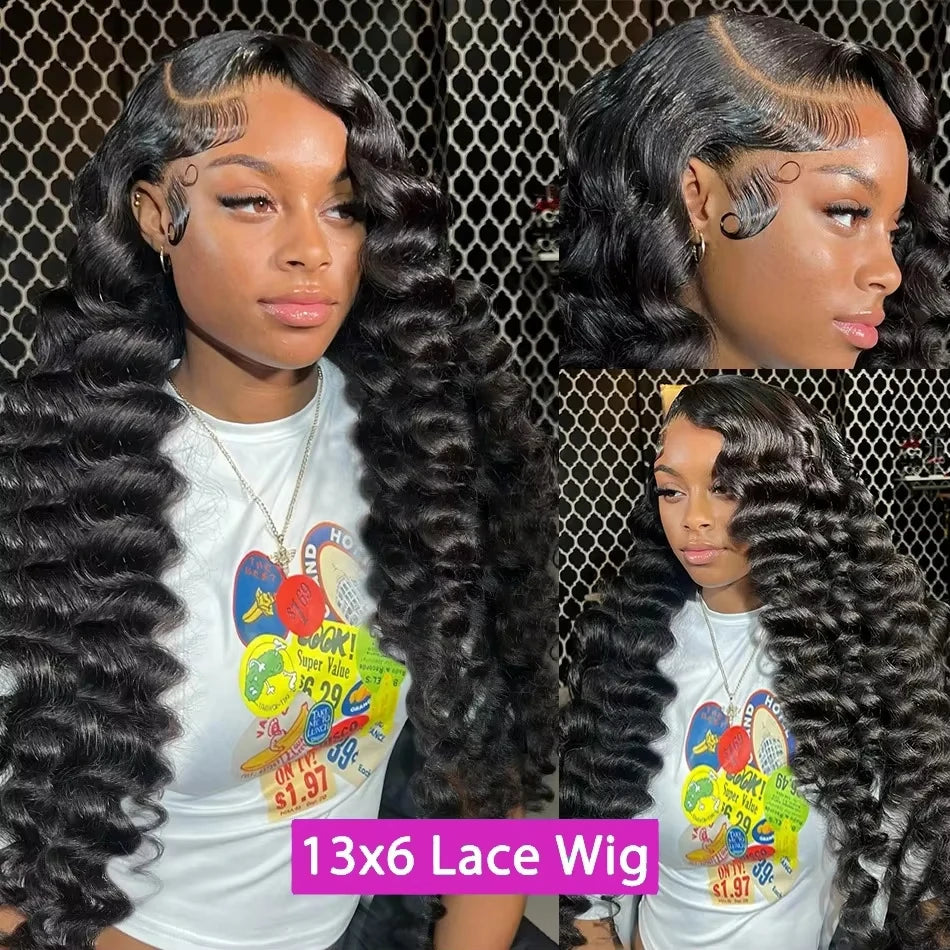 30 Inch Loose Deep Wave Frontal Wig Human Hair 13x4 Curly Lace Front Wig Transparent HD Lace Water Wigs 180 Density Brazilian WeWave Wig Store 1103417051