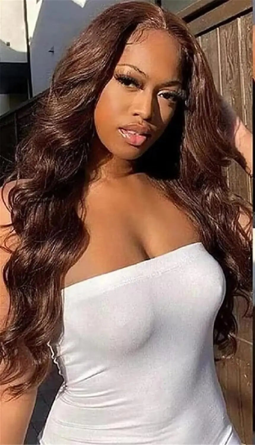 Body Wave Chocolate Brown Lace Front Wigs Human Hair Pre Plucked Brazilian Brown Virgin Hair Glueless HD Frontal Wig For Women Hairvev US Store Store Store ID 1104092759