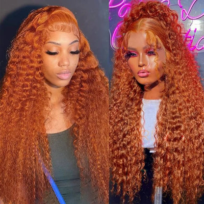 Orange Ginger 13x6 hd Lace Frontal Human Hair Curly Wigs Deep Wave 13x4 Lace Front Wig for Women Choice 30 inch Colored Wigs HEYJU Hair US Store Store ID 1103597371