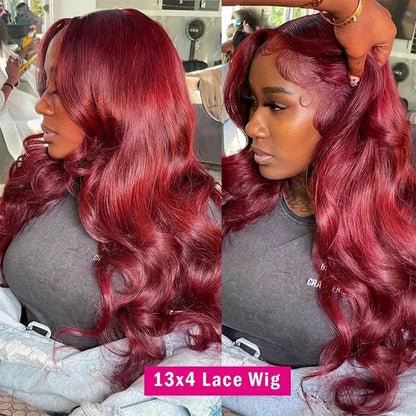 180% Density 99J Burgundy 13x4 13X6 Body Wave Lace Front Wigs 100% Human Hair 34 Inch Red Colored Lace Frontal Wig for Women HairStar Wigs