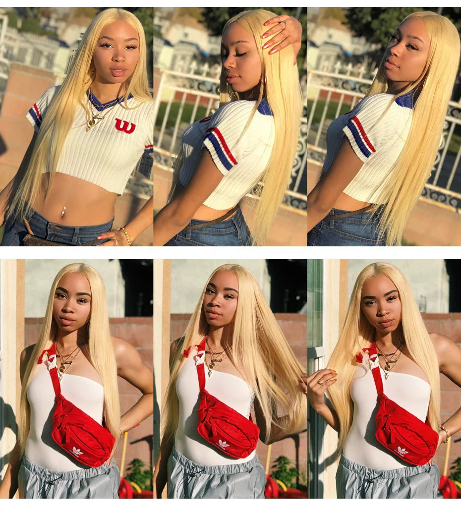 13x6 360 Lace Wig Human Hair Pre Plucked 613 Blonde Colored Lace Front Wigs Bone Straight Ponytail Human Hair Lace Frontal Wig XINXIYA WIG US Store Store ID 1103576649