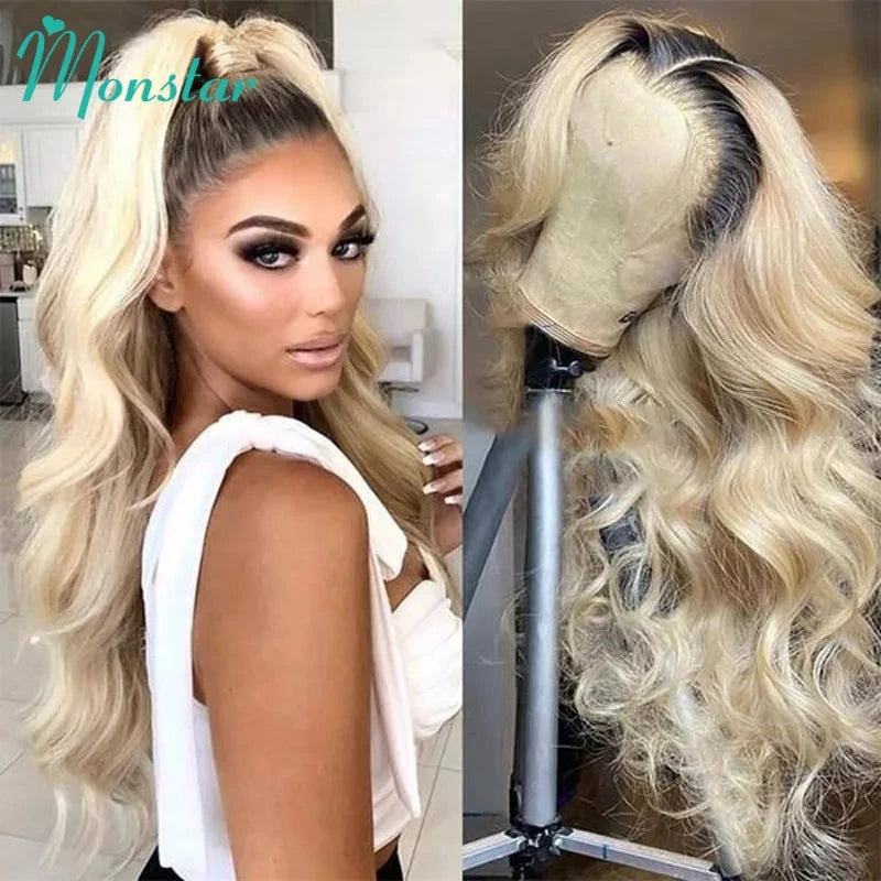 1B 613 Full Lace Wigs Blonde Ombre Body Wave Lace Front Wig 200 250 High Density 13x6 Lace Front Human Hair Wigs for Black Women Monstar Official Store 612972