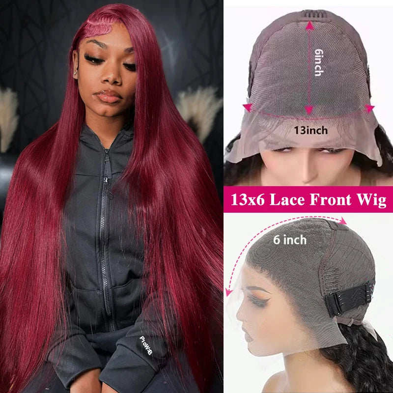 99j Burgundy Bone Straight Lace Front Human Hair Wig 36 Inch 13x6 Pre Plucked Premium Red Straight Lace Frontal Human Hair Wig Sierde Hair Store Store ID 1104033622