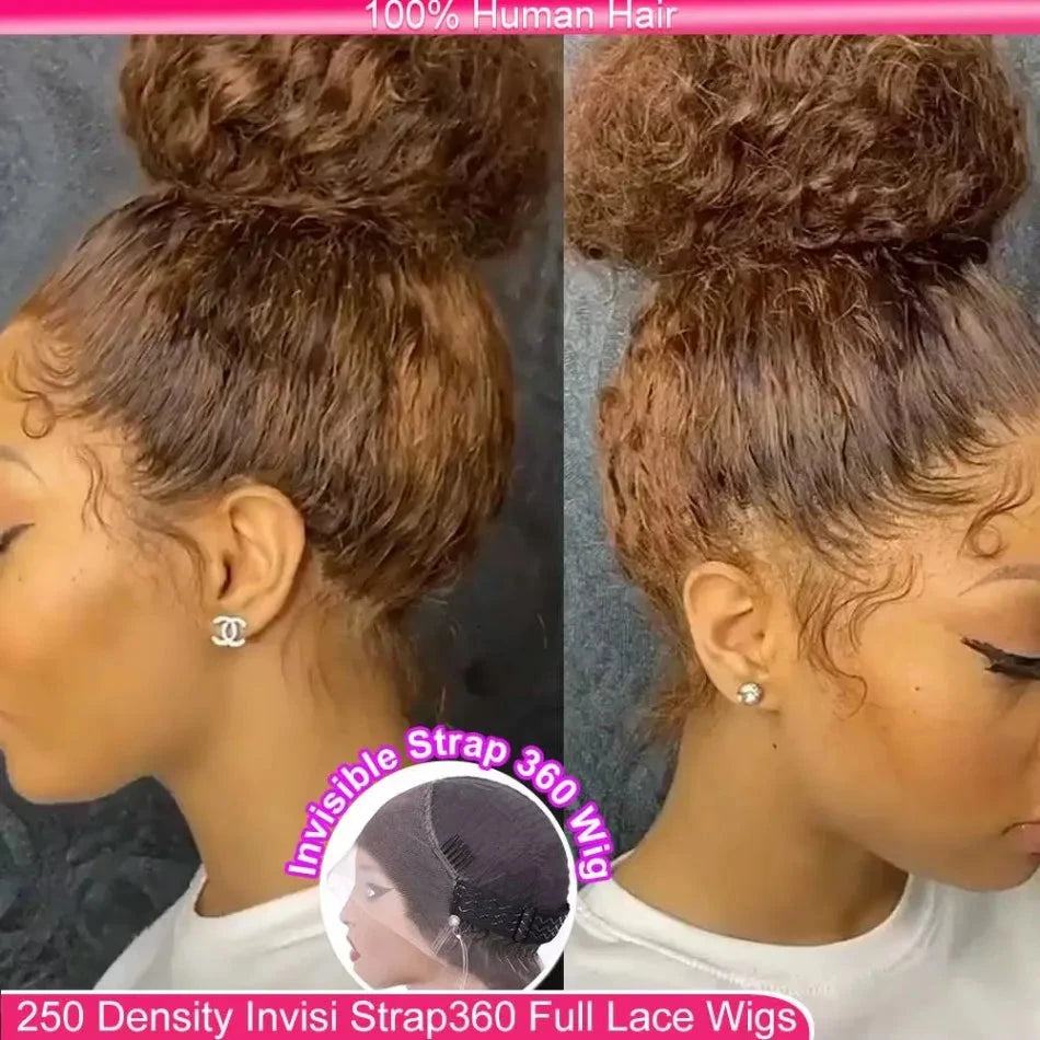 360 Full Lace Wig 427 Highlight Wig Human Hair Deep Wave Frontal Wig Honey Blonde 13X4 Curls Wigs Lace Front Frontal 250 Density SIXQUEEN Wig Store Store ID 1104602052