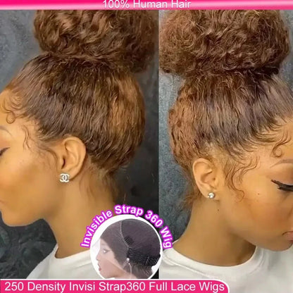 360 Full Lace Wig 427 Highlight Wig Human Hair Deep Wave Frontal Wig Honey Blonde 13X4 Curls Wigs Lace Front Frontal 250 Density SIXQUEEN Wig Store Store ID 1104602052
