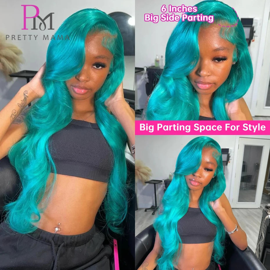 13x6 Cyan Blue Lace Front Wig Body Wave Light Green Lace Front Wig Human Hair Pre Plucked Blonde 613 Lace Frontal Wigs For Women Hairsoboom Store Store ID 1103586186