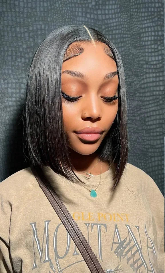 Shine Spark Wear & Go Glueless Bob Wig Lace Front Human Hair Wigs 4x4 4x6 Short Bob Straight HD Lace Frontal Wig Human Remy Hair Shine Spark Outlets Store 1103674936