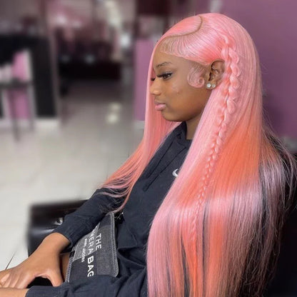 Pink Wig Straight Human Hair Wigs 13X6 Hd Lace Frontal Wig Transparent Lace Front Wig 220 Density Colored Brazilian Hair 30 Inch SANMAO Store 1104090548