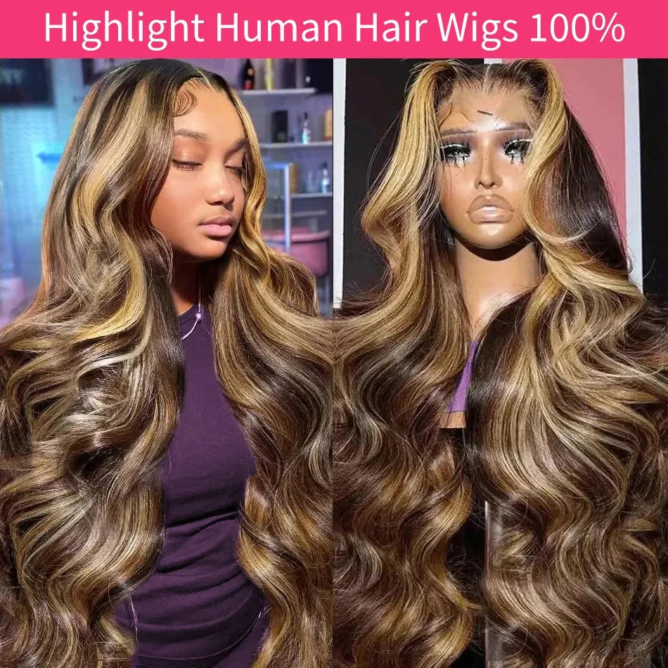 427 Highlight Body Wave Human Hair Wigs 13X6 Hd Lace Frontal Wig 230 Density Brazilian Colored 40 Inch Lace Front Wigs For Women Afybea GlowHair Store 1105053546