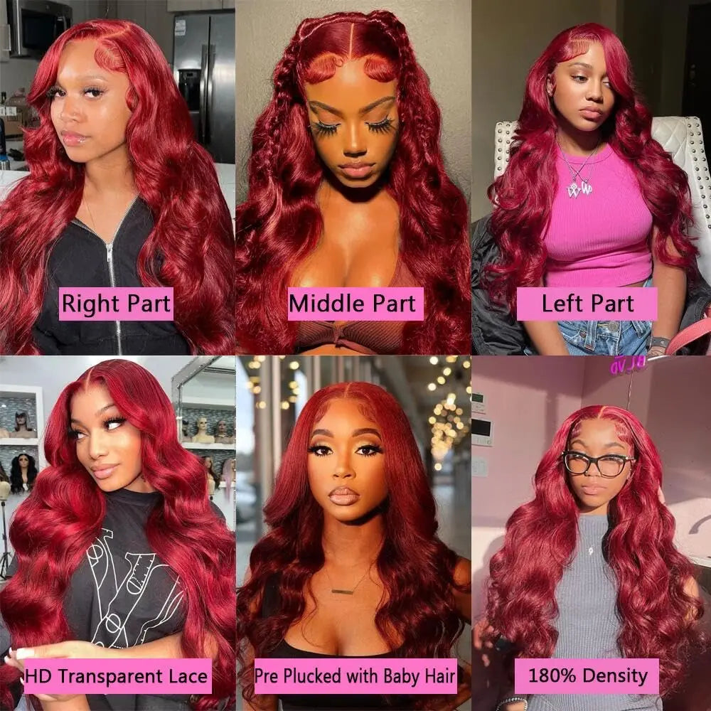 99j Burgundy Body Wave  13x4 Lace Frontal Wigs Human Hair body Wave 13x6 Lace Frontal Wigs 100% Human Hair Red Wine Colored Wig Store name Varlea US Store Store ID 1103575562