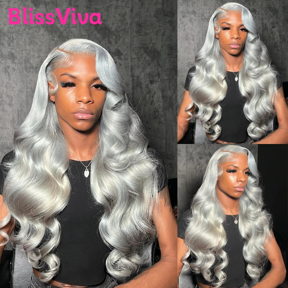 Grey Body Wave Lace Front Wig 13x6 360 Lace Front Wig Human Hair Lace Frontal Wig Brazilian Silver Grey Colored Human Hair Wigs BlissViva Hair Store 1103372311