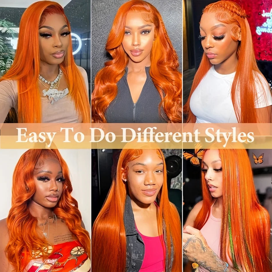200 Density Ginger 13x6 Hd Lace Frontal Human Hair Wig 13x4 hd Lace Orange Ginger Colored Straight Human Hair Wigs for Women Lowell Locks Store 1105167529
