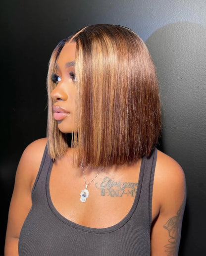 Highlight Wear Go Glueless Human Hair Straight Short Bob Wig P4/27 Colored 7x5 13x4 HD Lace Frontal Glueless Wigs Ready to Wear Store name Classyhair Store Store ID 1103578707