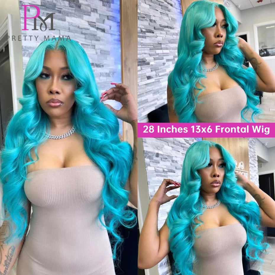 13x6 Cyan Blue Lace Front Wig Body Wave Light Green Lace Front Wig Human Hair Pre Plucked Blonde 613 Lace Frontal Wigs For Women Hairsoboom Store Store ID 1103586186