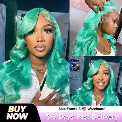 Mint Green Brazilian Human Hair Wig 13X6 HD Transparent Lace Front Pre Plucked 180 250 Density Body Wave 28 Inch Wigs For Women XINXIYA WIG US Store Store ID 1103576649