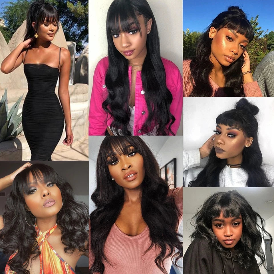 30 Inch 3x1 Middle Part Lace Wig Body Wave Wigs With Bangs Glueless Human Hair Wigs 200% Density Machine Made Wigs For Women HairStar Wigs