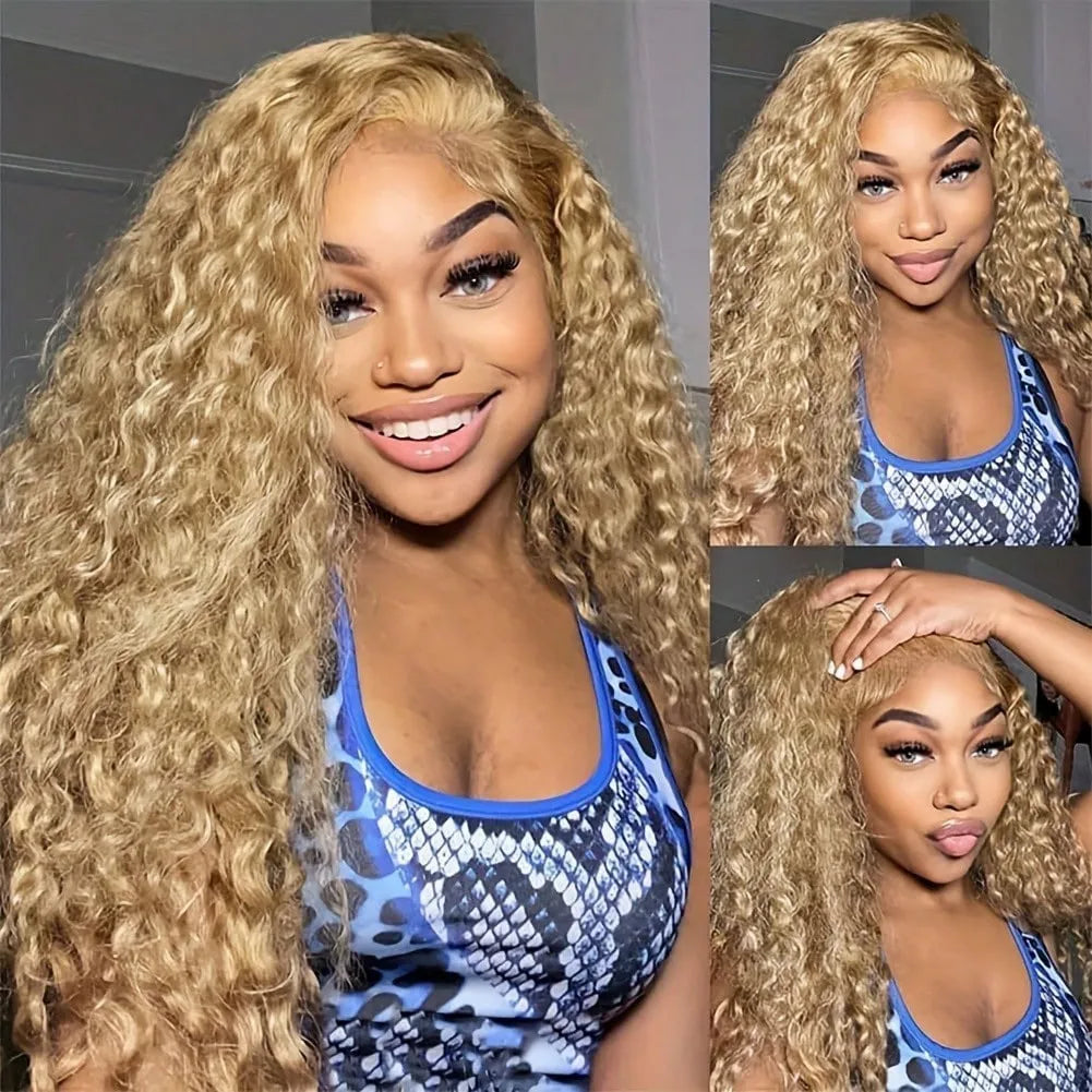 13x6 Deep Wave Lace Front Wigs Human Hair Honey Blonde HD Transparent Lace Frontal Wigs Human Hair #27 Curly Wigs Human Hair Wig HairStar Wigs