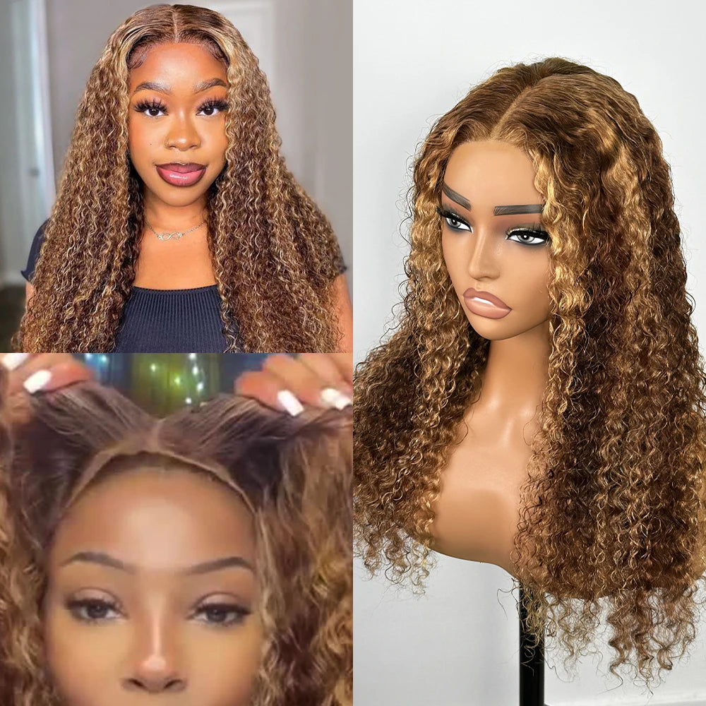 Glueless Wigs Deep Wave Honey Blonde 100% Human Hair Pre Cut Highlight Wear and Go Curly Wigs for Women Ombre HD Lace Front Wig Inksoda Hair Store 1104801055