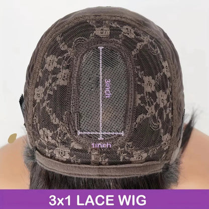 Natural Black Straight Human Hair Wig With Bangs For Women 30 34 Inch Brazilian 3x1 Lace Wigs Full Machine Made Wig HairStar Wigs