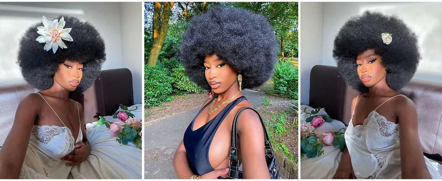 Cheap Short Fluffy Afro Curly Wigs For Women Human Hair Brazilian Hair Glueless Human Hair Afro Wigs Full Machine Made Wig Wig Queen US Store Store ID 1103587128