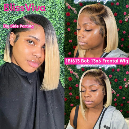 13x6 Short Bob Wigs Silver Grey Lace Front Wigs Human Hair Pre Plucked Ash Gray Blonde 613 Lace Frontal Wig Human Hair Bob Wig BlissViva Hair Store 1103372311