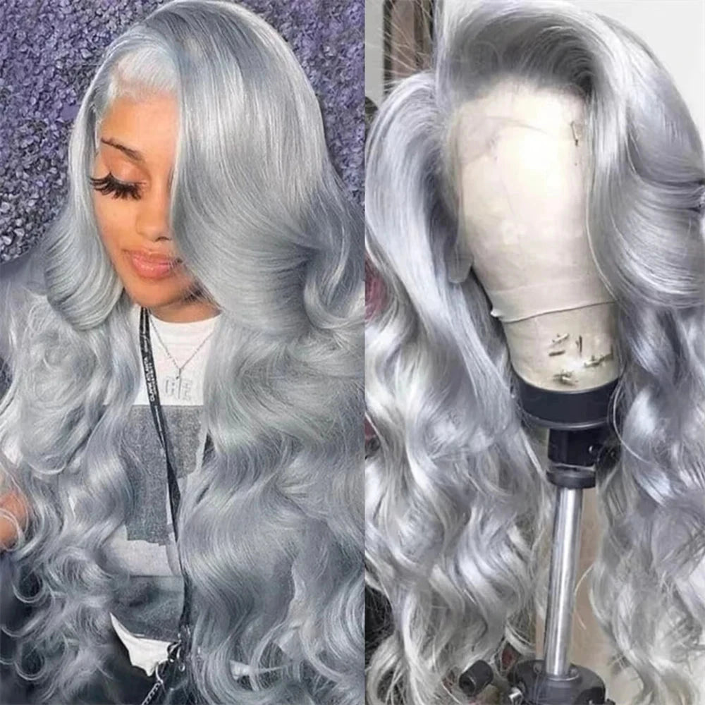 13x6 Silver Grey Colored Lace Front Wigs For Women 613 Blonde Body Wave Lace Frontal Human Hair Wig Pre Plucked Highlight Ombre CEXXY Hair Oversea Store Store ID 1103580741