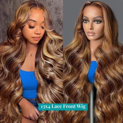 4/27 Ombre Colored 13x6 HD Lace Front Wigs Human Hair Pre Plucked With Baby Hair 200 Density Highlight Body Wave Frontal Wigs Dosacia Store Store ID 1104310464