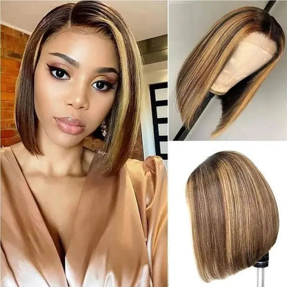 Highlight Wear Go Glueless Human Hair Straight Short Bob Wig P4/27 Colored 7x5 13x4 HD Lace Frontal Glueless Wigs Ready to Wear Store name Classyhair Store Store ID 1103578707