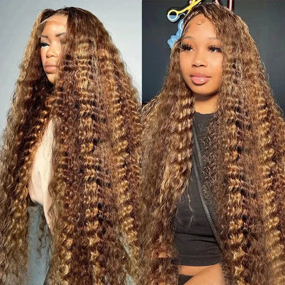 Curly Highlight Wig Human Hair HD Invisi-Strap 360 Full Lace Wig Pre Plucked 13x4 13x6  Deep Wave Lace Frontal Wigs For Women Finros Wig Store 1103412007