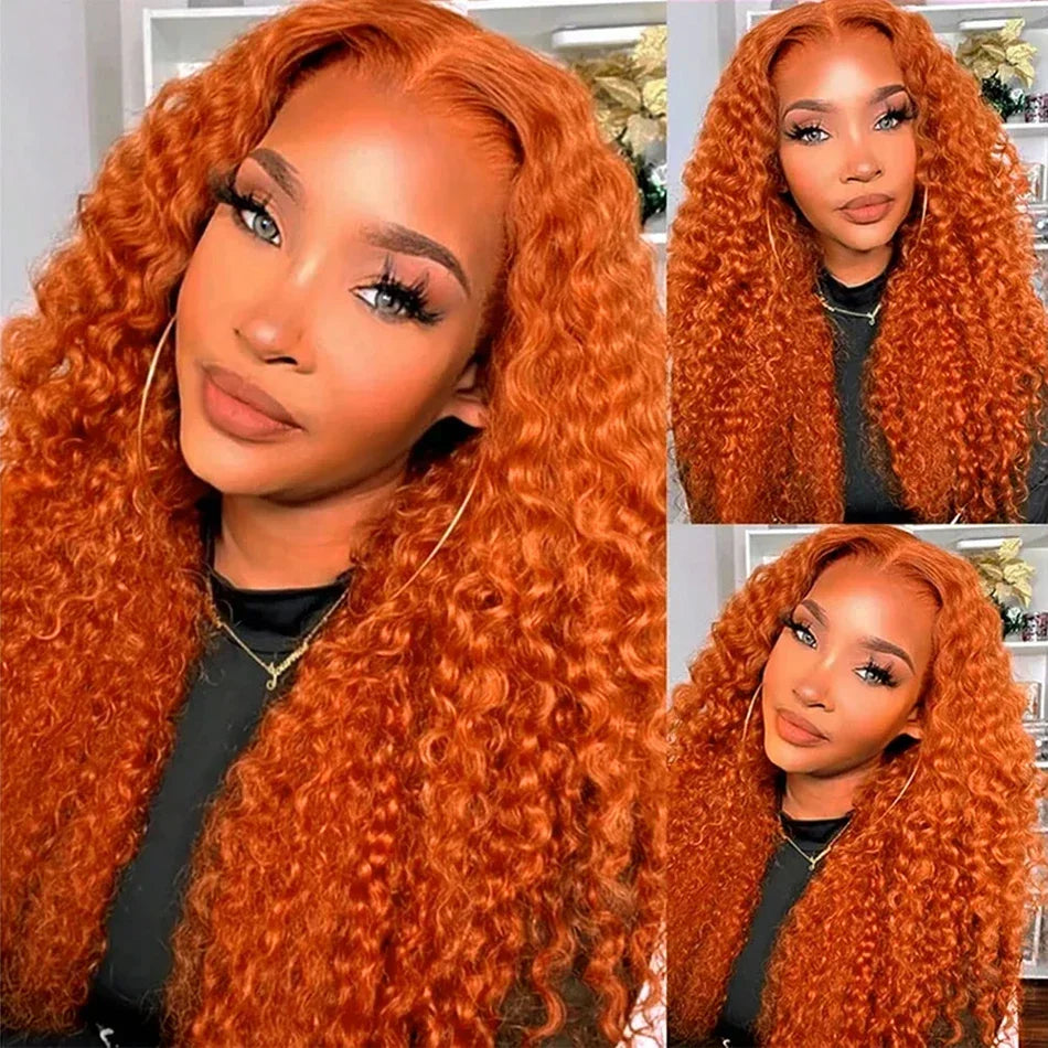 Orange Ginger 13x6 hd Lace Frontal Human Hair Curly Wigs Deep Wave 13x4 Lace Front Wig for Women Choice 30 inch Colored Wigs HEYJU Hair US Store Store ID 1103597371