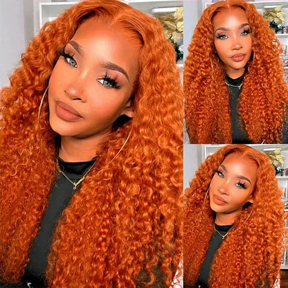 Orange Ginger 13x6 hd Lace Frontal Human Hair Curly Wigs Deep Wave 13x4 Lace Front Wig for Women Choice 30 inch Colored Wigs HEYJU Hair US Store Store ID 1103597371