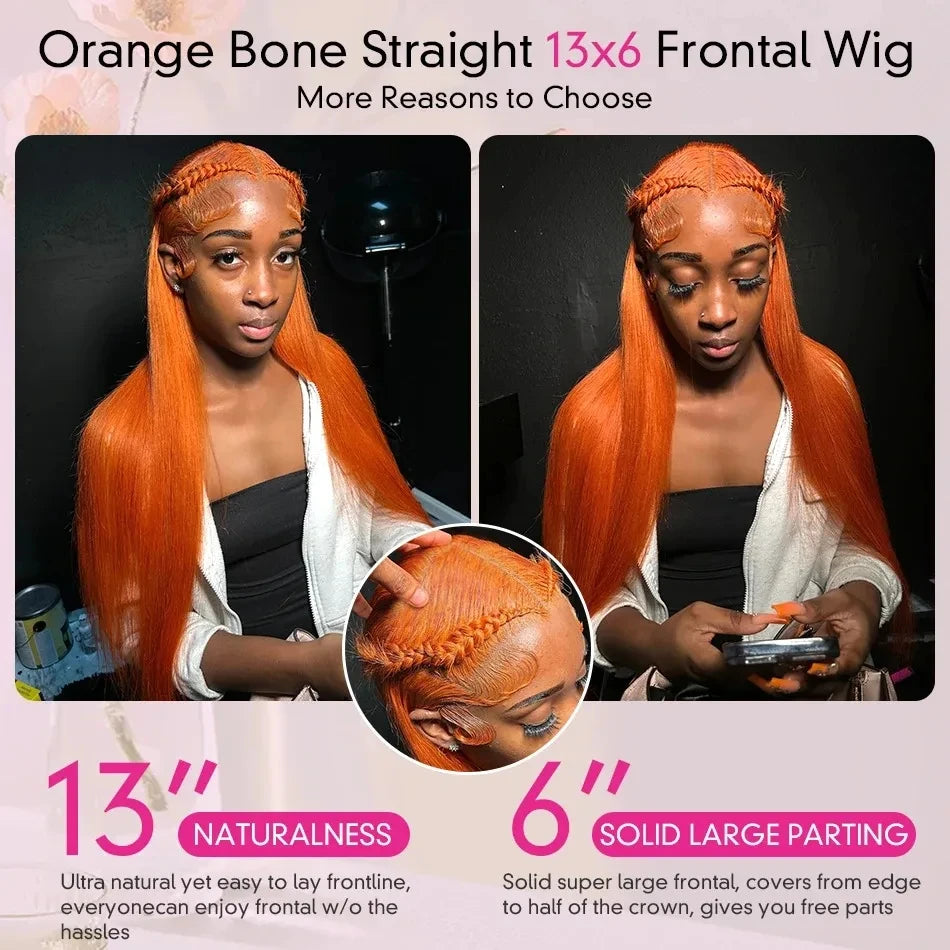 Silkwave 36 Inches Straight Ginger Orange Lace Front Human Hair Wig 13x4 13x6 HD Lace Frontal Colored Wigs Prep lucked For Women Silkwave Official Store 911103017